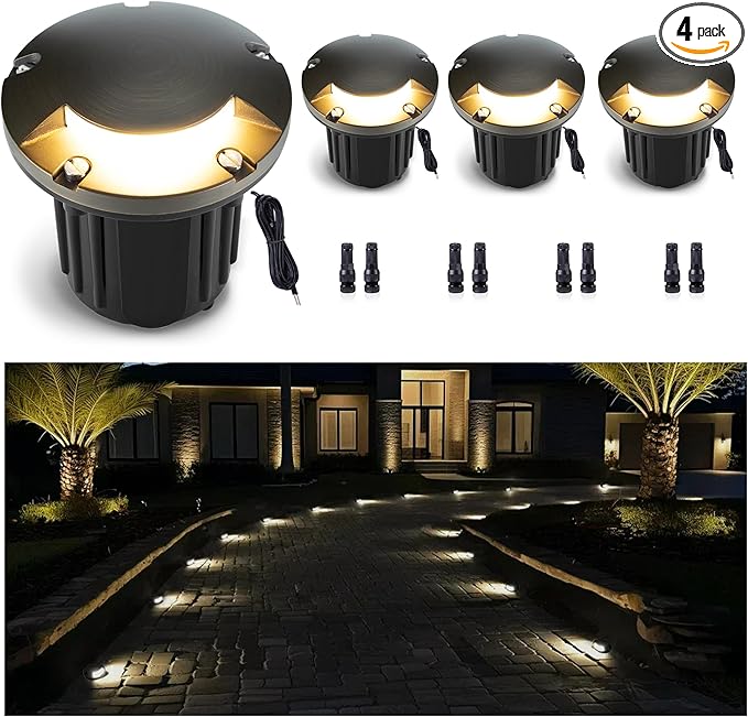 Gardenreet Landscape Well Light - Brass Outdoor Wired LED In-Ground Lighting, 12V Waterproof Ip65 Low Voltage Fixture, Antique Bronze for Deck Lawn Walkway Without MR16 Bulb