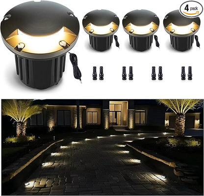 Gardenreet Landscape Well Light - Brass Outdoor Wired LED In-Ground Lighting, 12V Waterproof Ip65 Low Voltage Fixture, Antique Bronze for Deck Lawn Walkway Without MR16 Bulb