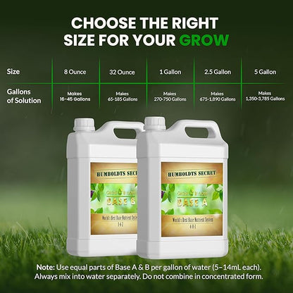 Humboldts Secret Base A & B Liquid Hydroponic Fertilizer | Complete Hydroponic Nutrients for Indoor and Outdoor Plants | Supports Healthy Vegetative Growth and Flowering Stage | 1 Gallon