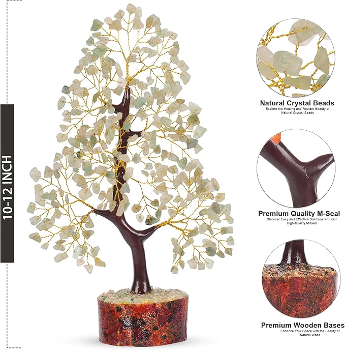 7 Chakra Money Tree Healing Feng Shui Statues & Figurines Reiki Crystal Balancing Buddha Home Décor (Green Jade G)