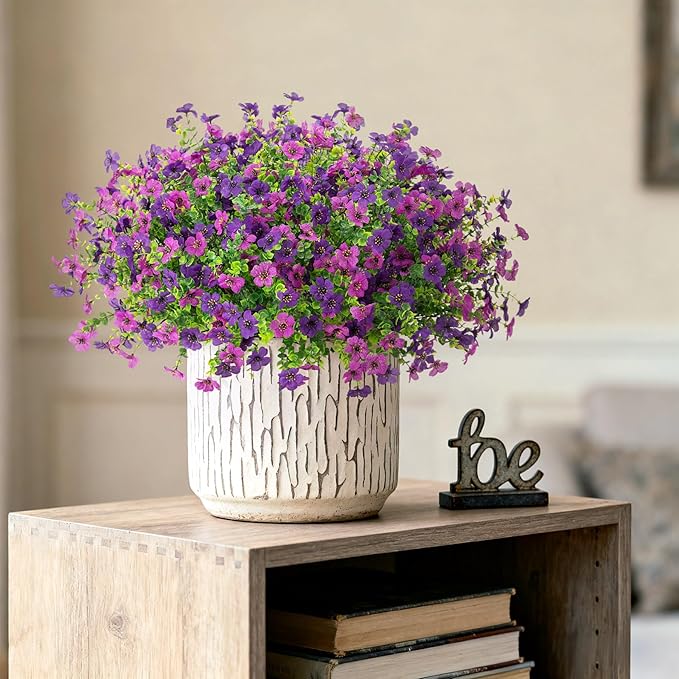 Artificial Fake Mums Flowers for Outdoor Fall Decor, 12 Bundles Faux Flowers Plants Silk Daisy for Planter Pot Colorful UV Resistant Look Real for Front Door Porch Patio Outside Yard(Light Purple)
