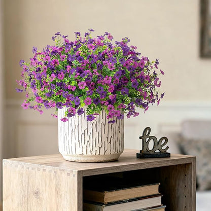 Artificial Fake Mums Flowers for Outdoor Fall Decor, 12 Bundles Faux Flowers Plants Silk Daisy for Planter Pot Colorful UV Resistant Look Real for Front Door Porch Patio Outside Yard(Light Purple)