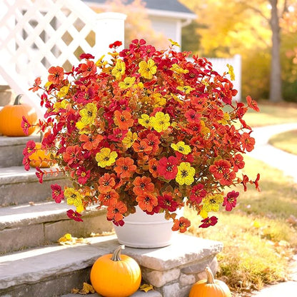 Artificial Flowers Outdoor Fall Mums, 12 Bundles Artificial Plants Outdoor Fake Mums Fall Flowers UV Resistant, Fake Plants Faux Silk Flowers for Porch Outside Planter Window Box Garden
