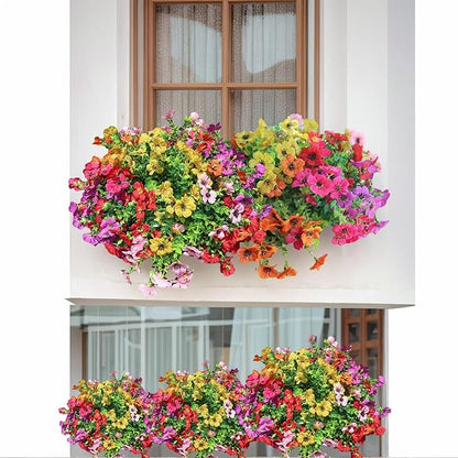 SHIAWASENA Realistic Outdoor Fake Plants Flowers, Artificial Flowers, UV Resistant, 12 Bundles Faux Silk Colorful Violet Flowers Bouquet with Eucalyptus
