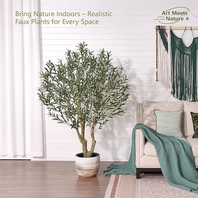 Olive Tree Artificial Indoor 6ft - UV Resistant Large Fake Plants - Realistic Faux Olive Tree in Pot - Tall Artificial Plants Outdoor for Home, Patio, Living Room, Office Decor,VN138