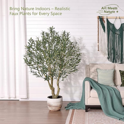 Olive Tree Artificial Indoor 6ft - UV Resistant Large Fake Plants - Realistic Faux Olive Tree in Pot - Tall Artificial Plants Outdoor for Home, Patio, Living Room, Office Decor,VN138