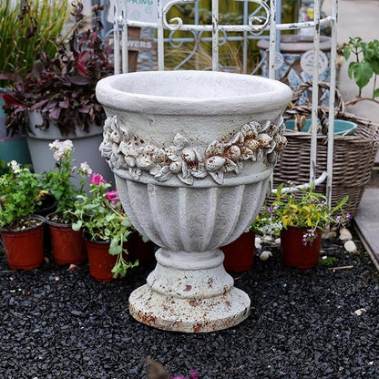 VISIBLE Vintage European Giant Garden Urn Planter, Decorative Cement and Fiber Flower Pot, Make Rust Finished, Wrap Foam Safely Delivered from Local Warehouse (Country, Large)