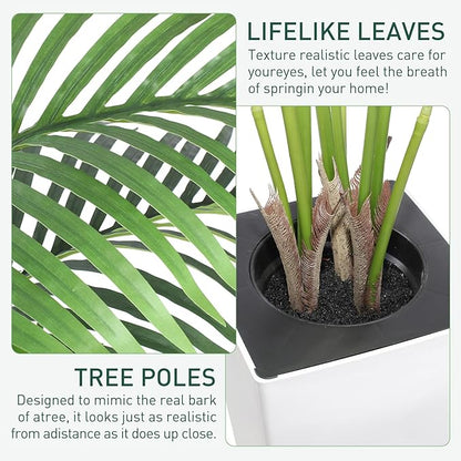 5FT Artificial Palm Tree with White Tall Planter - Fake Tree Areca Floor Plant in Pot - Artificial Silk Plants for Indoor Home Office Decor