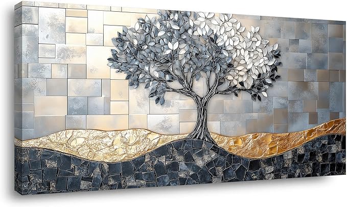 Tree Canvas Wall Art Abstract Tree of Life Canvas Artwork - Large Modern Nature Painting, Framed Prints for Living Room, Bedroom, Bathroom & Office Décor, Ready to Hang 32L x 16W