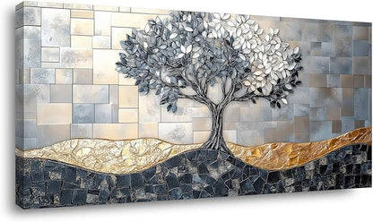 Tree Canvas Wall Art Abstract Tree of Life Canvas Artwork - Large Modern Nature Painting, Framed Prints for Living Room, Bedroom, Bathroom & Office Décor, Ready to Hang 32L x 16W