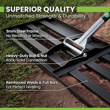 Gardease Lawn Leveling Rake 48" x 10" - Heavy Duty Professional Grade Reinforced Steel Landscape Tool for Soil, Sand & Garden - Superior Strength and Durability