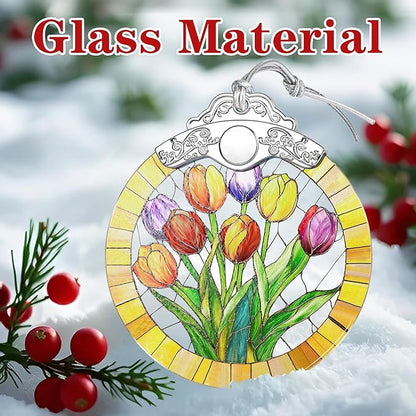 Tulip Flower Ornament – Christmas Decoration & Christmas Ornament; Stained Glass Holiday Decoration (Holiday Present, Bauble Present, Gift Idea, Gift Exchange) | Heirloom Keepsakes
