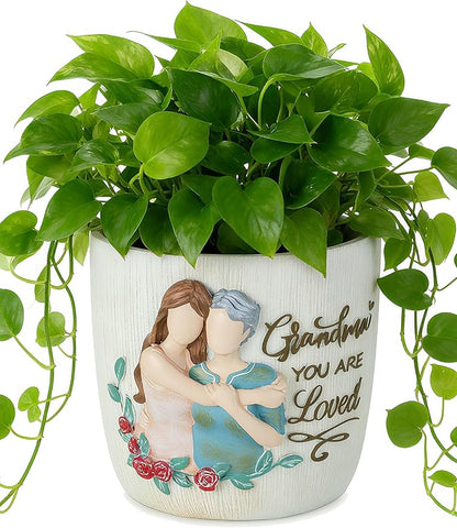 Gardening Gift for Grandma: 5.3in Hand-Painted 3D Art Planter - Great Grandma Birthday Gifts from Granddaughter - Meaningful Gigi Present for Grandmother Christmas Mothers Valentines Day