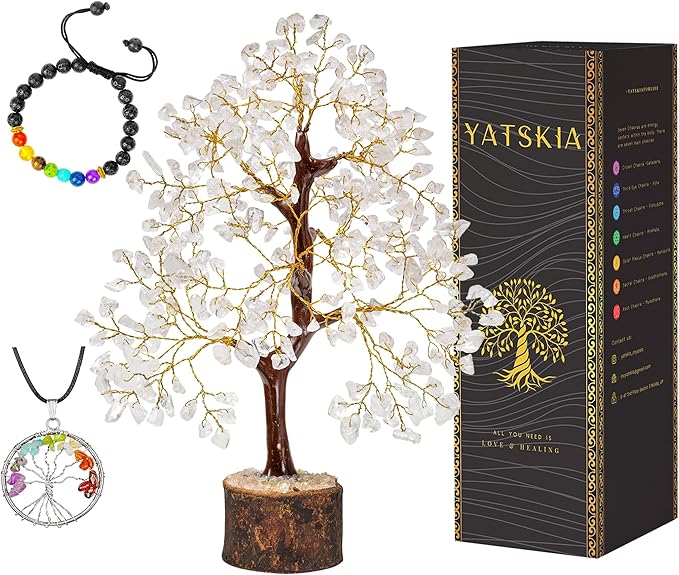 YATSKIA Clear Quartz Crystal Tree of Life - Feng Shui Money Tree - Meditation Decor - Crystals Home Decor - Crystal Gifts for Women