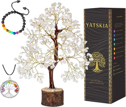 YATSKIA Clear Quartz Crystal Tree of Life - Feng Shui Money Tree - Meditation Decor - Crystals Home Decor - Crystal Gifts for Women