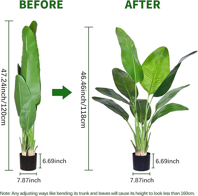Artificial Bird of Paradise Plant, Fake Tree with Realistic Leaves and Durable pots, Adjustment-Free Branches Artificial Tree for Indoor Outdoor Home Decor (4FT&5FT 2Packs)