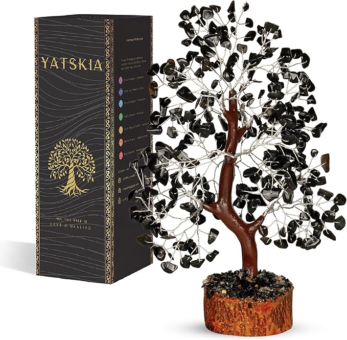 Black Tourmaline Crystal - Bonsai Tree, Money Tree, Black Tree, Tree of Life Decor, Chakra Tree of Life, Energy Gifts for Women, Crytals and Gemstones