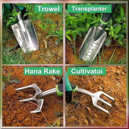 Garden Tool Set, 11 Pcs Gardening Hand Tools Heavy Duty Stainless Steel Garden Supplies with Repotting Mat for Planting Kit with Gift Box, Gardening Gifts for Women Men Mom