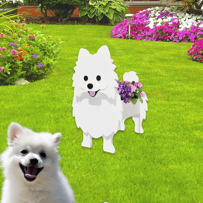 White Pomeranian Dog Planter Plant Pots,Cute Dog Flower Planter,Gifts for Pet Lovers,Unique Animal Plant Pots,Office,Indoor Outdoor Garden Decor（9.45 * 6.65 * 12.13in）