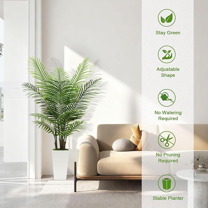 5FT Fake Plant Artificial Palm Tree Indoor Decor – Faux Plants Indoor Tall with White Planter – Artificial Tree Floor Plant for Living Room Office Home