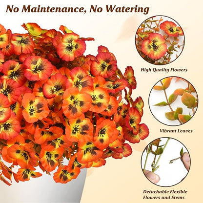 18 Bundles Fall Artificial Flowers for Outdoor, UV Resistant Fake Flowers, Silk Faux Pansies Flowers for Thanksgiving Decoration Planters Home Garden Office Patio Front