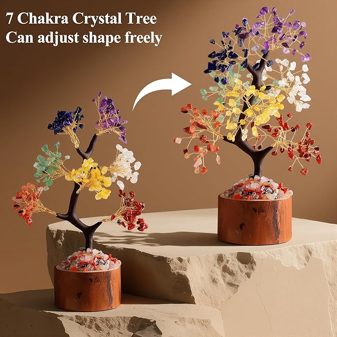 Crystal Tree of Life, Healing Crystal Trees with 280 Beads Chakra Stones, Handmade 7 Chakra Tree for Home Office Desk Crystal Decor, Good Luck Birthday Gifts for Women, Mom