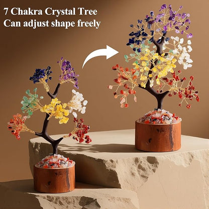 Crystal Tree of Life, Healing Crystal Trees with 280 Beads Chakra Stones, Handmade 7 Chakra Tree for Home Office Desk Crystal Decor, Good Luck Birthday Gifts for Women, Mom