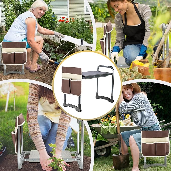 Garden Kneeler Folding garden stool Seat with EVA Foam Pad - Portable Foldable Gardening Bench Gift (Gray)