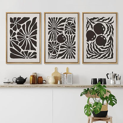 Ashbrook Framed Canvas Print Wall Art Set Mid-Century Modern Flowers & Fruit Nature Wilderness Illustrations Modern Art Floral Botanical Minimal Calm/Relax/Cozy for Bedroom - 16"x24"x3 NATURAL