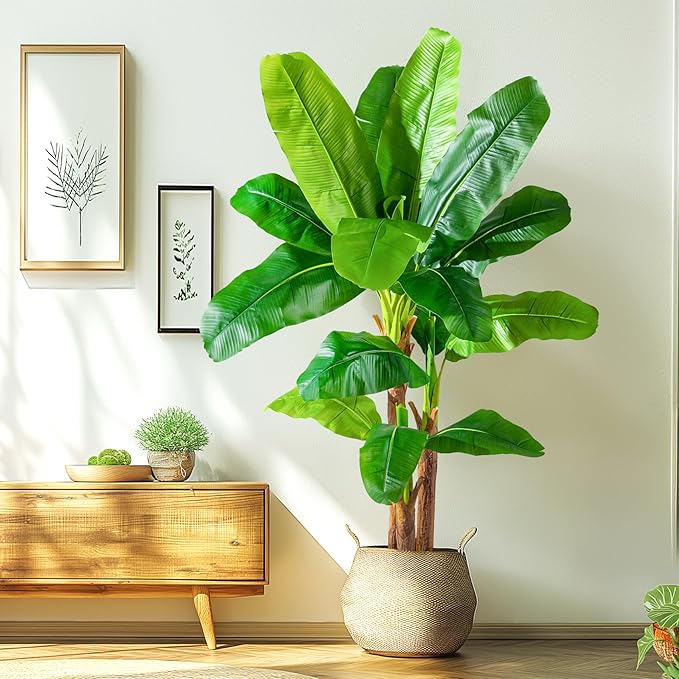 6FT Artificial Banana Tree Tall Fake Banana Leaf Plant Faux Banana Silk Tree Faux Banana Leaves for Home Swimming Pool Indoor Outdoor Patio Tropical Decor