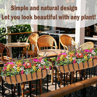 2 Pcs 36“ Railing Planter Window Box Deck Railing Planter Boxes with Coco Liner English Horse Trough Planters Metal Wall-Mounted Planters Basket for Outdoor Balcony Porch Fence Patio Rail