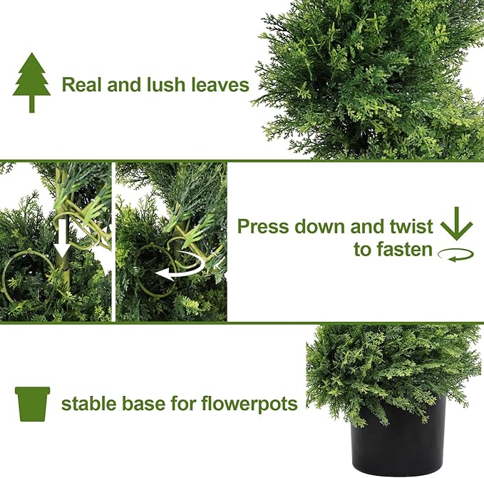 THE BLOOM TIMES 6ft Spiral Artificial Topiary Trees Set of 2, 71 inch Faux Cedar Trees for Outdoor Planters - Fake Twist Cypress Plants for Garden Front Porch Indoor Outside Decor 6 Foot