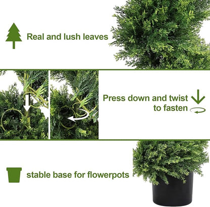 THE BLOOM TIMES 6ft Spiral Artificial Topiary Trees Set of 2, 71 inch Faux Cedar Trees for Outdoor Planters - Fake Twist Cypress Plants for Garden Front Porch Indoor Outside Decor 6 Foot