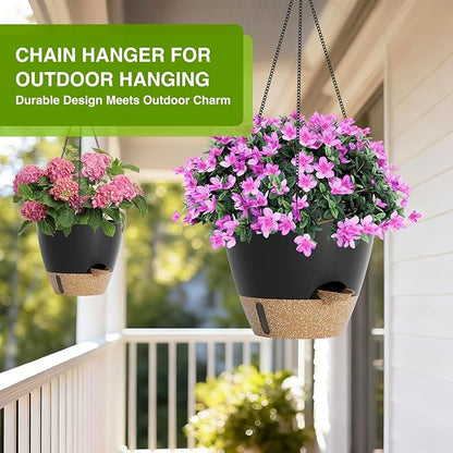 Set of 2 Hanging Planters for Indoor Plants with Self Watering Includes Hanging Pots and 2 Types Plant Hangers, Outdoor Hanging Baskets Holder for Home Garden, 10 Inch Midnight Black