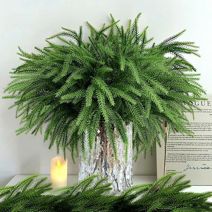 12 Bundles Artificial Plants Outdoor Faux Plants Boston Fern Summer Decor Fake Plants UV Resistant Plastic Greenery Shrubs Artificial Fake Flowers Outside Indoor for Spring Home Gardens