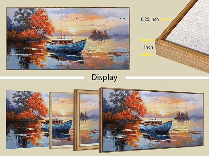 Brushart Ship Wall Art for Living Room, Large Canvas Wall Art Landscape Pictures Paintings Wall Decor Textured Artwork for Walls Bedroom Home Office, Framed 48"x24"