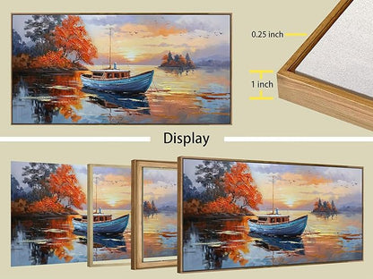 Brushart Ship Wall Art for Living Room, Large Canvas Wall Art Landscape Pictures Paintings Wall Decor Textured Artwork for Walls Bedroom Home Office, Framed 48"x24"