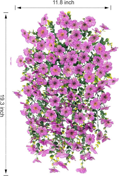 HyeFlora Artificial Flowers for Outdoors Garland Decoration, 2Pcs Purple Fake Hanging Flowers, UV & Fading Resistant, Faux Decor for Home Porch Patio Balcony Planter Yard