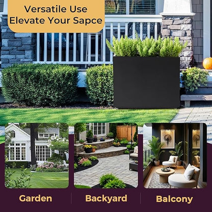 Tall & Long Metal Planter with Middle Shelf - 30W x 11D x 24H Black Rectangular Outdoor Planter Box, Span Divider for Garden, Patio, Yard | Easy 5-Min Assembly, Drainage Holes, Adjustable Feet