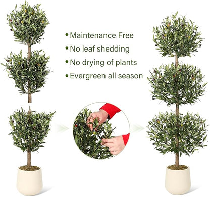 5 ft Artificial Olive Tree, Triple Ball Topiary Faux Plant with Moss & Pot, Outdoor Indoor Realistic Fake Shrubs Trees, Round Bushes Fake Shrubs Potted for Home Offices Porch Decor, Set of 1
