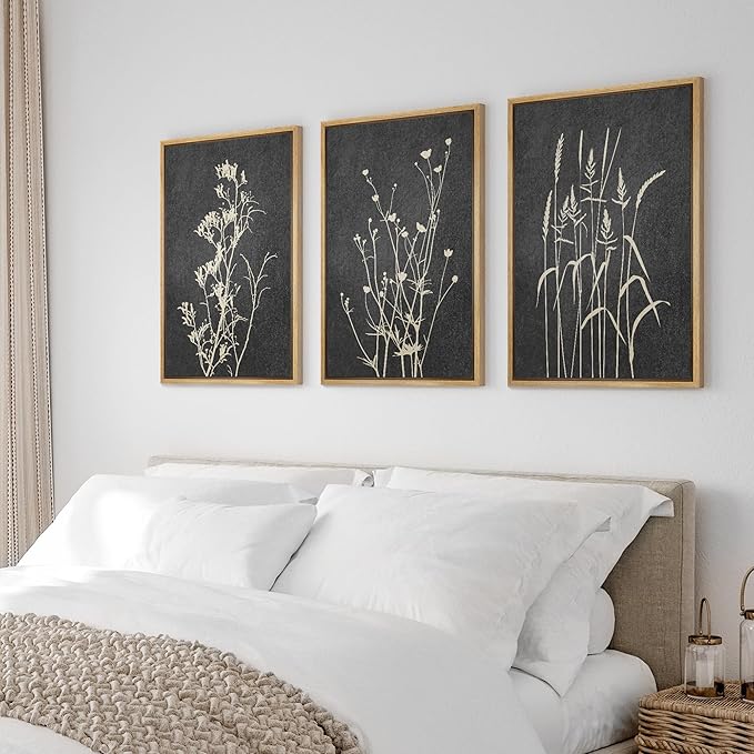 Ashbrook Framed Canvas Print Wall Art Set Black Tan Forest Plant Silhouettes Nature Wilderness Illustrations Modern Art Rustic Chic Colorful for Living Room, Bedroom, Office - 24"x36"x3 Natural