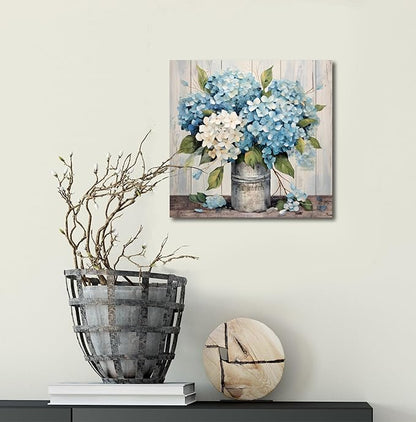LAIART Blue Floral Wall Art Farmhouse Wall Decor Canvas Picture Print for Bathroom Bedroom Living Room Dining Room