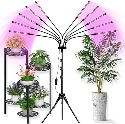Grow Lights for Indoor Plants [ 10 in1 ], Full Spectrum Grow Light with Tripod Stand, Auto On/Off Timing 4/8/12H, Plant Lights for Indoor Growing. (Mix Spectrum 10 Arms)