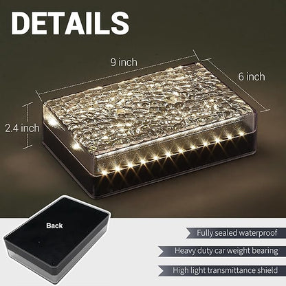 Solar Paver Outdoor Lights, 6x9 Recessed Brick Light, Heavy Duty IP67 Waterproof LED, Landscape Lighting for Ground, Pool, Garden, Driveway (Warm White, 1Pack)