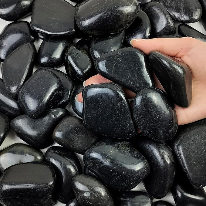 10 lbs Black Pebbles for Plants, 2-3 inch Large River Rocks for Plants, Decorative Stones for Planters Vase Aquarium Fish Tank and Outdoor Garden Landscaping