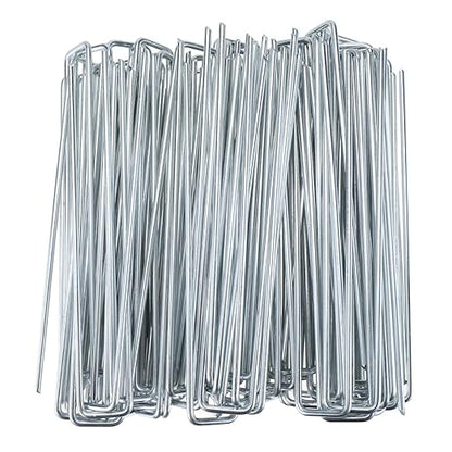 Finderomend 100 Pack Landscape Staples and 100 Pack Gaskets,8" Long 9 Gauge Galvanized Steel Garden Staples with Black Pads,Landscape Pins Turf Staples for Securing Weed Barrier Artificial Grass