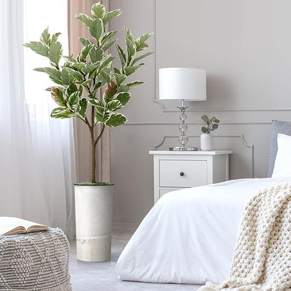 Artificial Tree in Gray Tan Watercolor Abstract Planter, Fake Rubber Silk Tree for Indoor and Outdoor Home Decoration - 70" Overall Tall (Plant Pot Plus Tree)