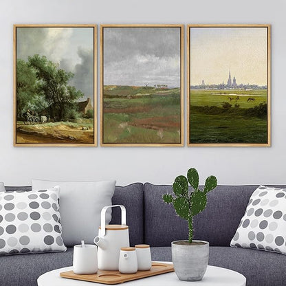 Ashbrook Framed Canvas Print Wall Art Set Farmhouse Country Nature Wilderness Illustrations Fine Art Decorative Floral Botanical Vintage for Living Room, Bedroom, Office - 16"x24"x3 Natural