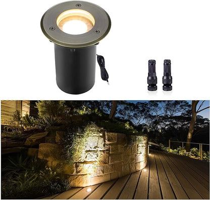 Gardenreet Brass Well Light - Outdoor Waterproof 12V In-Ground Landscape Lighting, LED Low Voltage Replaceable Bulb Ip65 Fixture, Antique Bronze for Pathway Garden Tree Without MR16 Bulb