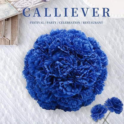 Silk Carnation Flower, 50 Artificial Flowers, Used for Wedding Decoration DIY Handmade Flowers, Carnation Flower Diameter 3.5 Inches and 6 Inches Stem (Blue)